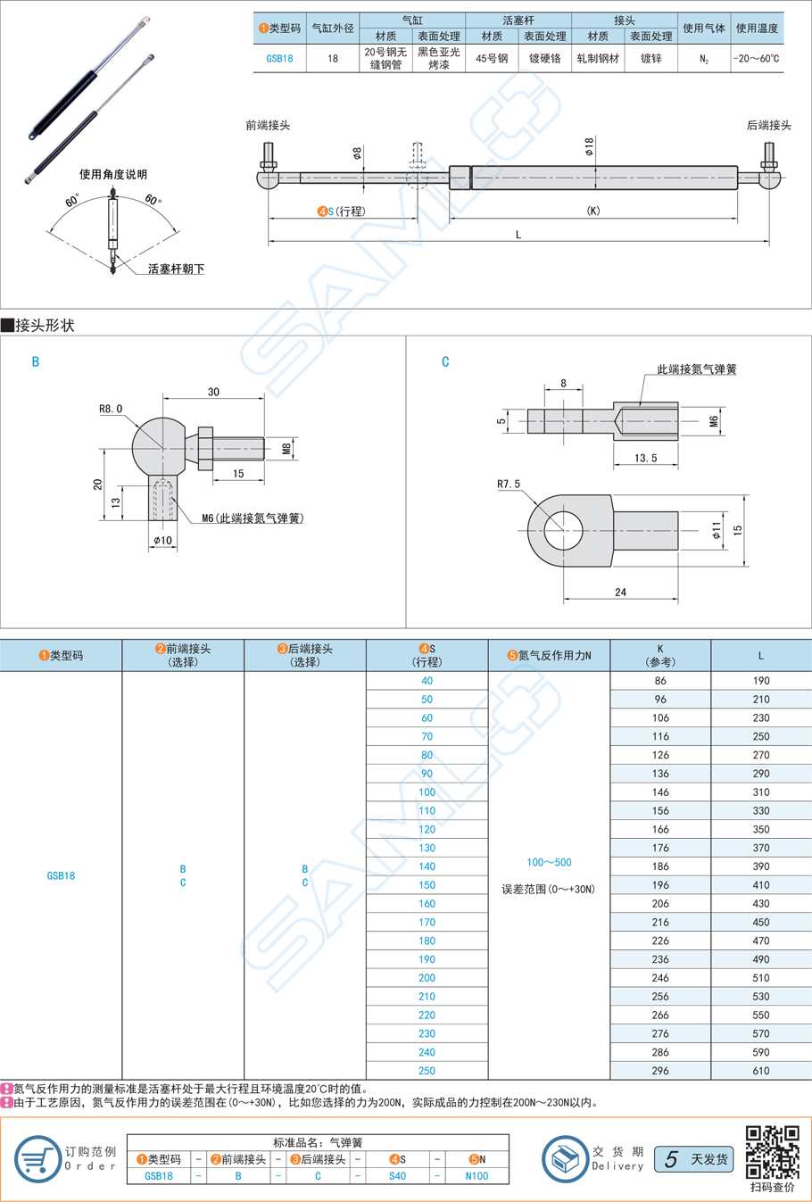 定制型氮?dú)鈴椈?氣缸外徑Φ18支撐桿規(guī)格參數(shù)尺寸材質(zhì)