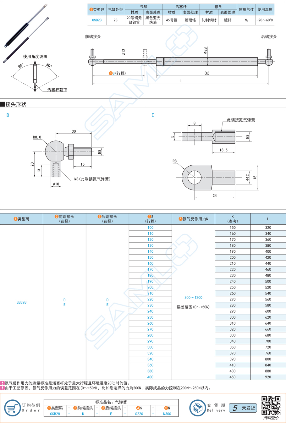 定制型氮氣彈簧-氣缸外徑Φ28支撐桿規(guī)格參數(shù)尺寸材質
